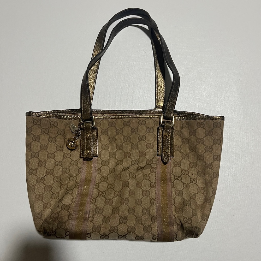 Gucci Monogram Brown and Gold Tote